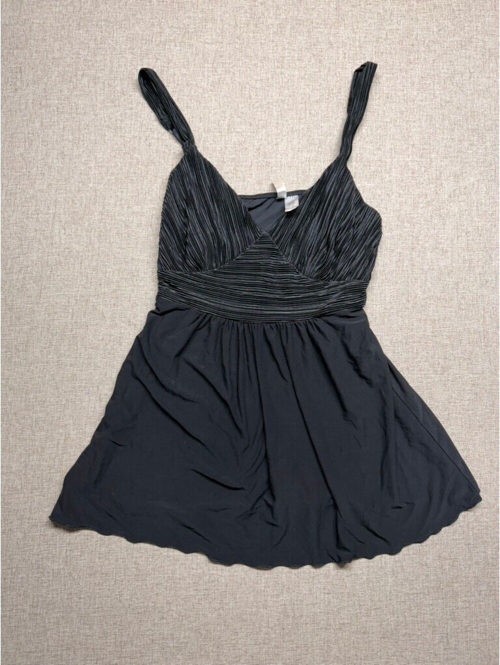 Ambrielle Black Pleated Babydoll Cami Top Small Y2K Empire Waist